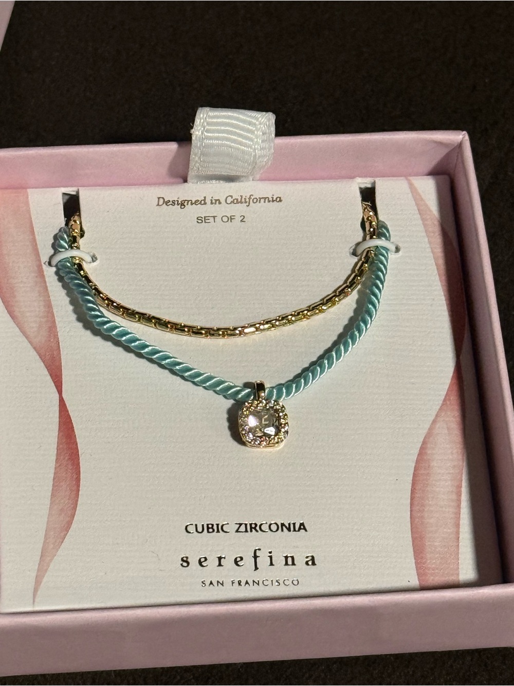 Aqua & Gold Cubic Zirconia 2-Piece Necklace Set